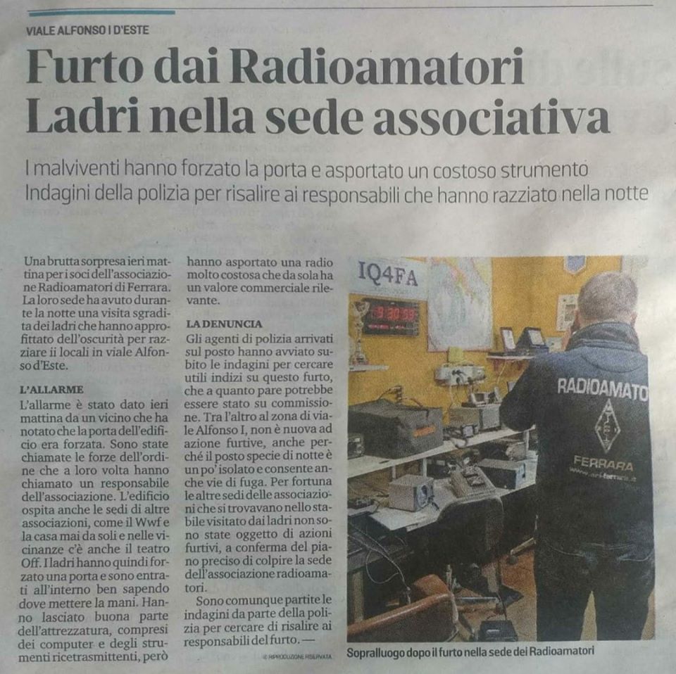 ICOM IC 7300 was stolen from the ARI Ferrara IQ4FA