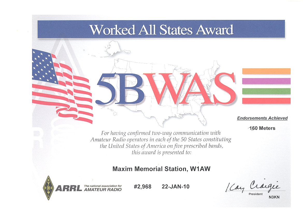 Special Pricing on ARRL 5Band WAS and Triple Play WAS Award-Plaque Applications