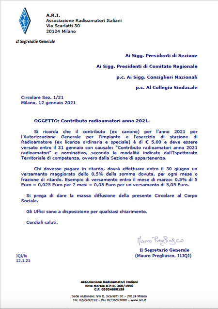 Contributo radioamatori 2021